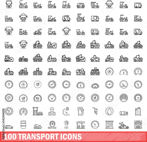 100 transport icons set. Outline illustration of 100 transport icons vector set isolated on white background