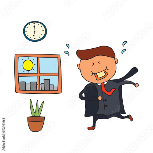 Vector Illustration of man late for work. Vector flat design illustration isolated on white background.