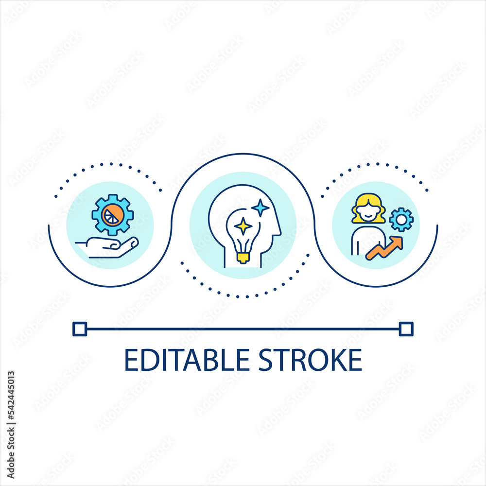 Brand building loop concept icon. Generate insights. Boost professionals growth. Optimization abstract idea thin line illustration. Isolated outline drawing. Editable stroke. Arial font used