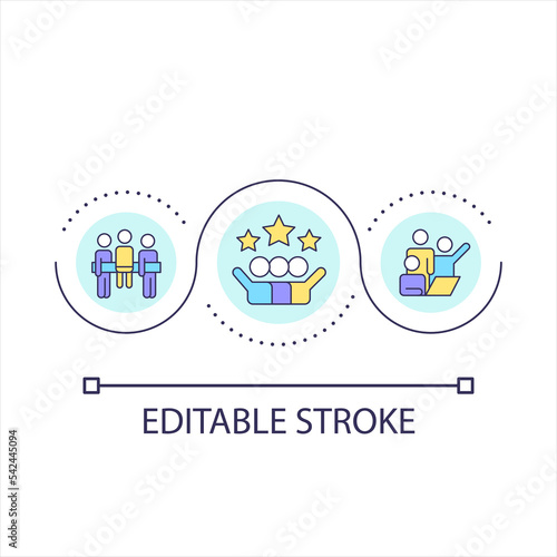 Teamwork collaboration loop concept icon. Friendly work environment. Supportive relations at workplace abstract idea thin line illustration. Isolated outline drawing. Editable stroke. Arial font used
