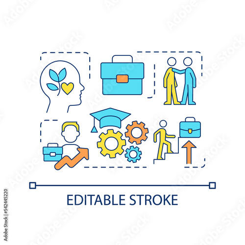 Professional development concept icon. Upgrade work skills. Career path. Job growth. Improve competency abstract idea thin line illustration. Isolated outline drawing. Editable stroke. Arial font used