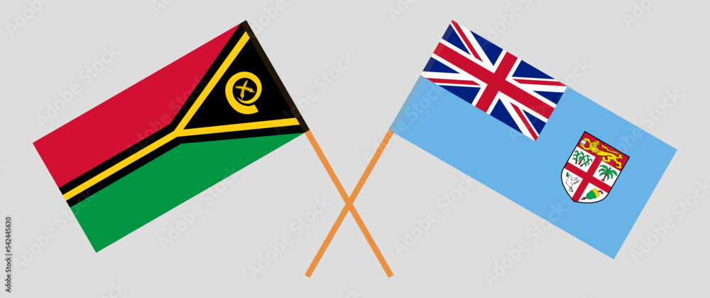 Crossed flags of Vanuatu and Fiji. Official colors. Correct proportion