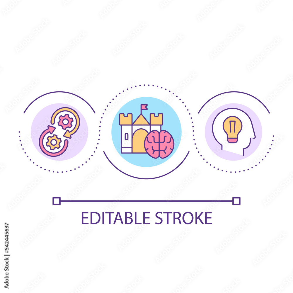 Fototapeta premium Palace memory method loop concept icon. Loci technique. Memorization trick. Brain training abstract idea thin line illustration. Isolated outline drawing. Editable stroke. Arial font used