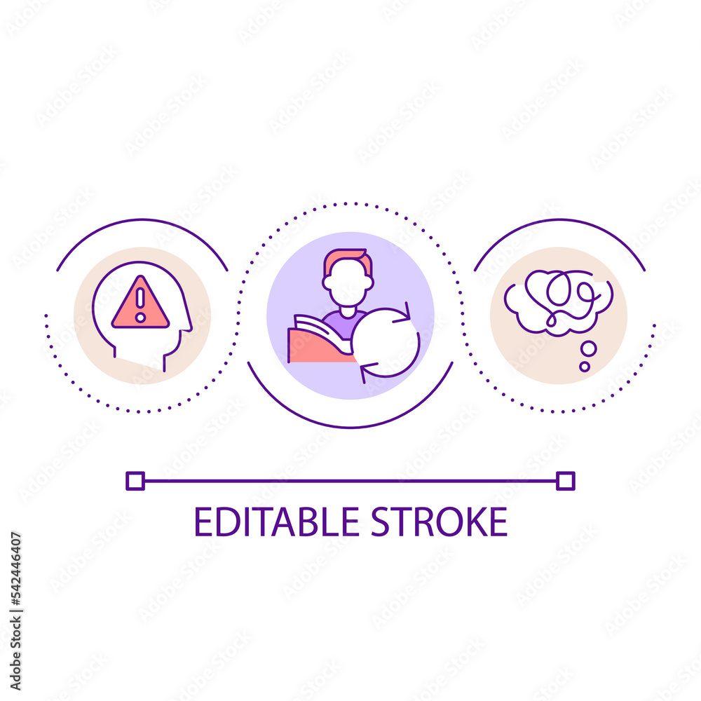 Memorization problem loop concept icon. Concentrating trouble. Low focusing. Ineffective studying abstract idea thin line illustration. Isolated outline drawing. Editable stroke. Arial font used