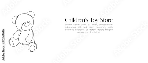 One continuous drawing of a teddy bear. Baby toy symbol of childrens friendship in simple linear style. Birthday gift and greeting card concept in editable stroke. Doodle vector illustration