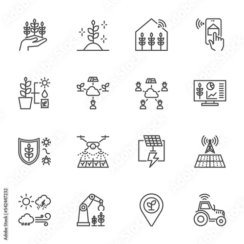 Smart Farming and Agriculture Technology Icons set, Vector Thin Line Icons Set on white background