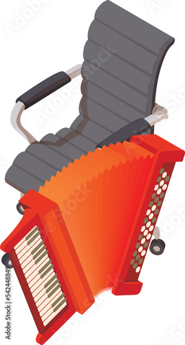 Accordion icon isometric vector. Folk musical instrument near office chair icon. Music and art concept