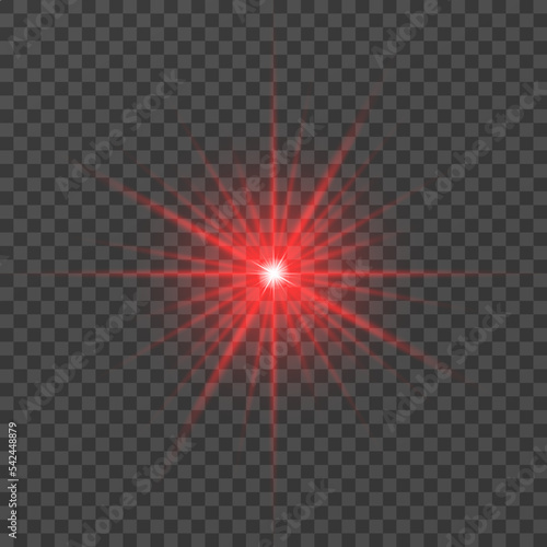 Abstract laser star in red color. On a transparent background.