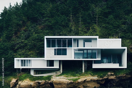 modern house on the cliff, beach, beautiful forest © ZenArt