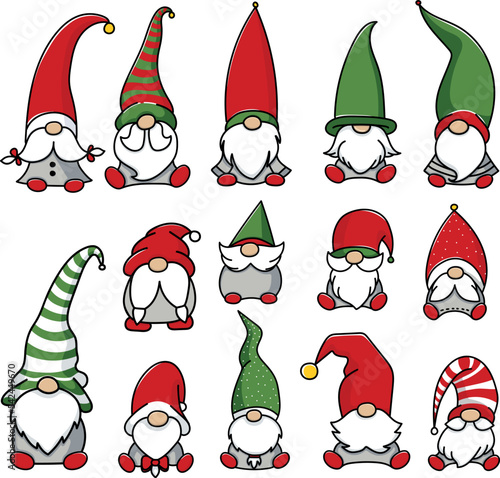 Christmas gnomes collection isolated on white background