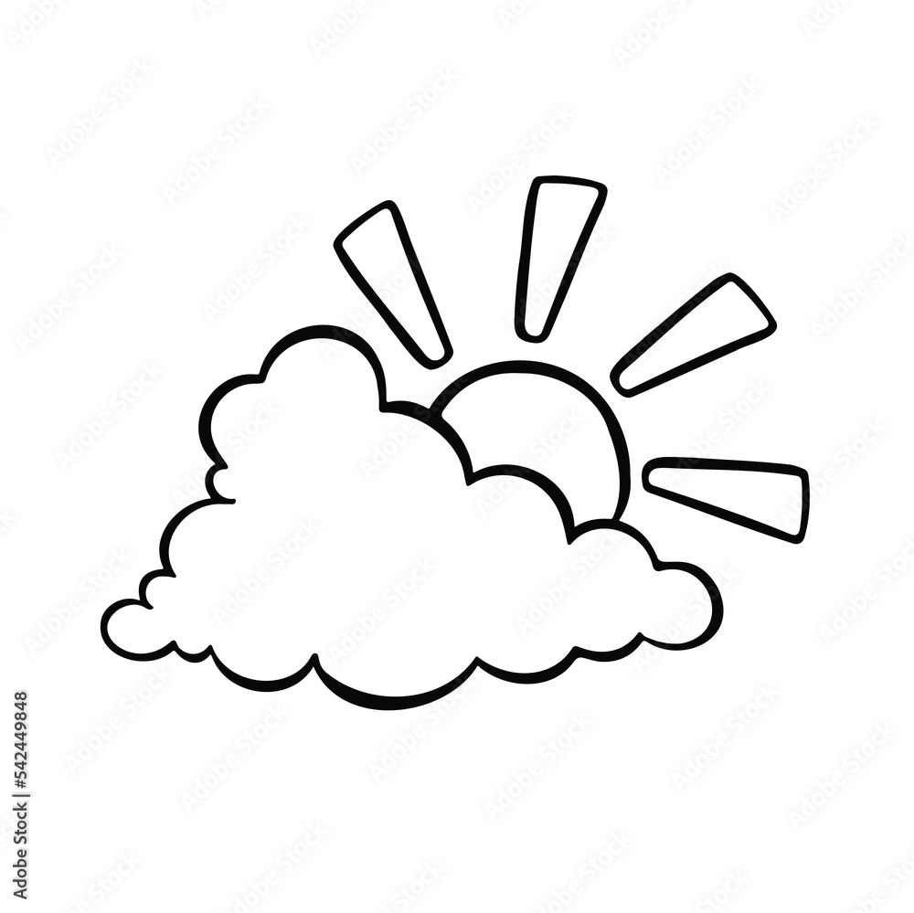 cartoon outline sun behind cloud vector illustration cartoon outline sun behind cloud vector illustration