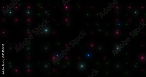 Colorful particles abstract background. Beautiful futuristic glittering in space on black background.