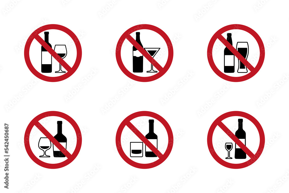No alcohol Signs set with various drinks isolated PNG No alcohol Signs set with various drinks isolated PNG