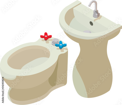 Bathroom equipment icon isometric vector. Wash hand basin with faucet and bidet. Modern lavatory equipment