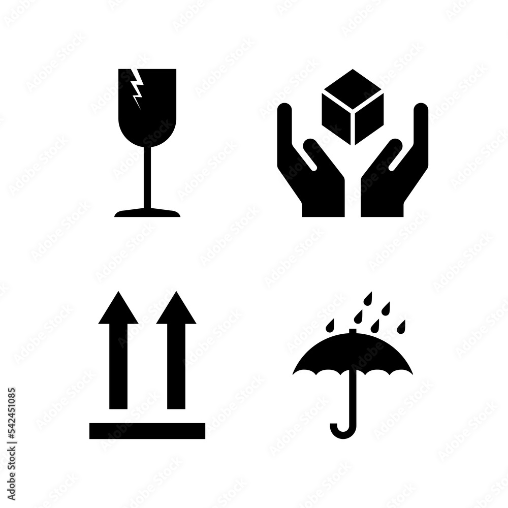 Fragile symbols set packaging mark icons isolated PNG