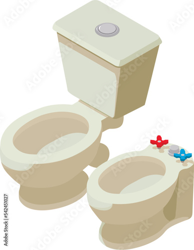 Plumbing icon isometric vector. New modern ceramic toilet bowl and bidet icon. Toilet, restroom, lavatory equipment