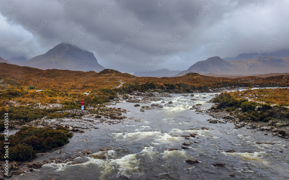 The view from old bridge of Sligachan during rain storm