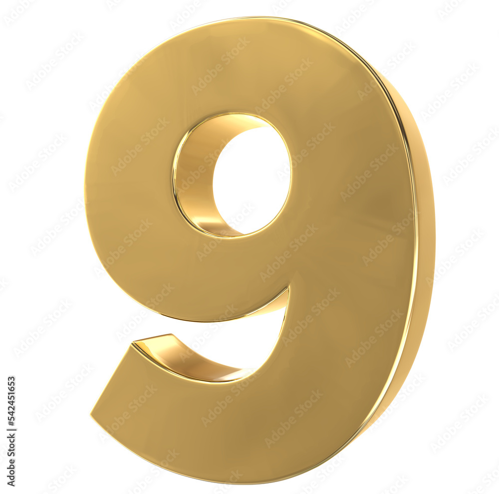 Number 9 Gold 3D Render