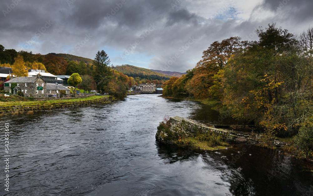 Distance view from Pitlochry dam and river Distance view from Pitlochry dam and river