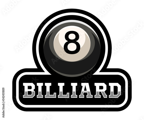 Billiard logo. Black ball color with the number eight. 8. Pool game. Snooker.