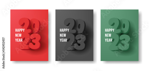Happy New Year 2023 rounded 3d red monochrome postcard modern set