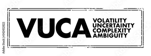 VUCA Volatility, Uncertainty, Complexity, Ambiguity - conflates four distinct types of challenges that demand four distinct types of responses, acronym text concept stamp
