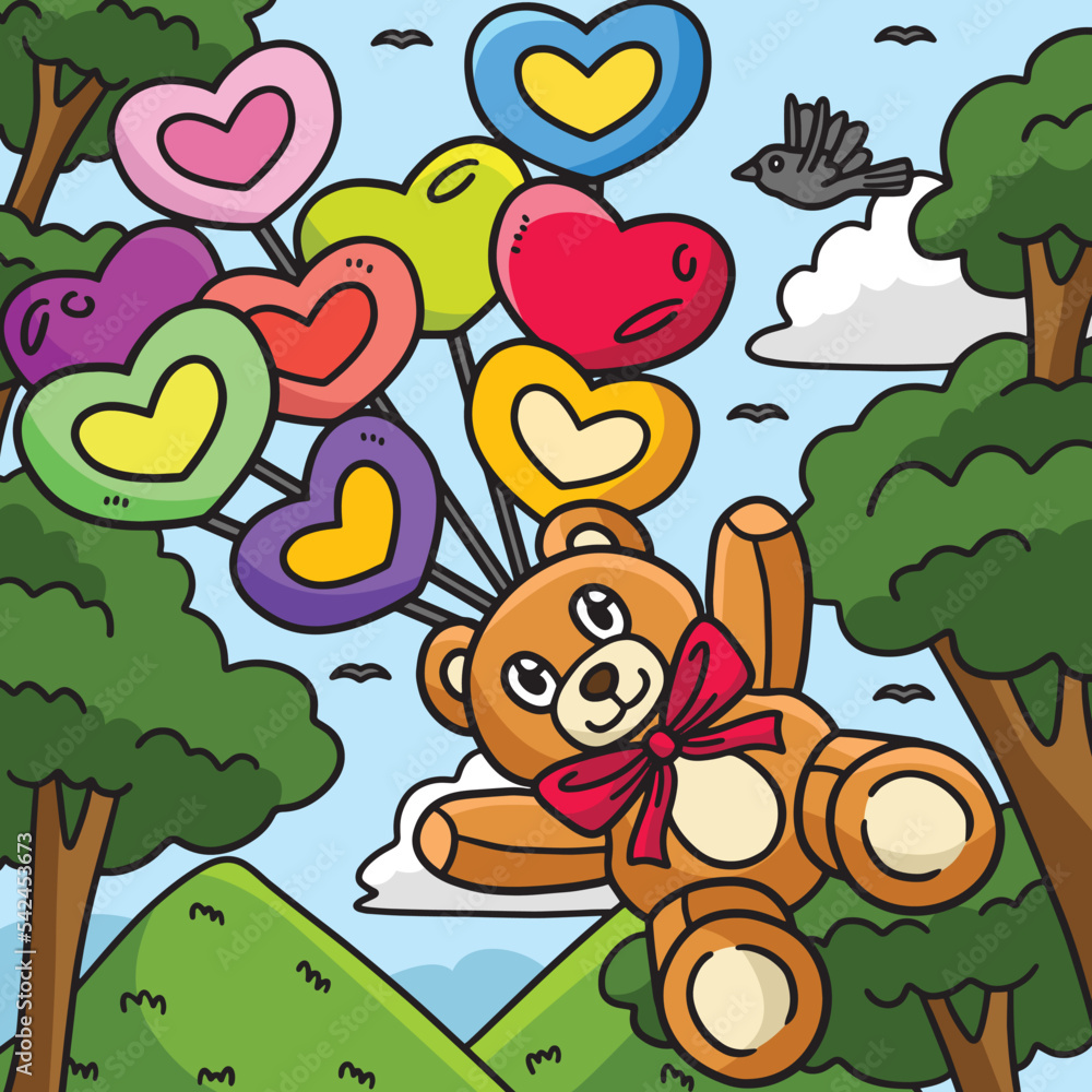 Teddy Bear Heart Balloons Colored Cartoon 