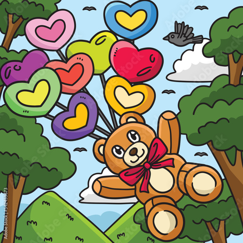 Teddy Bear Heart Balloons Colored Cartoon 