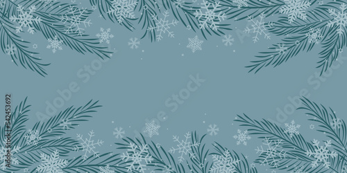 christmas winter background landscape fir branches border with snowfall