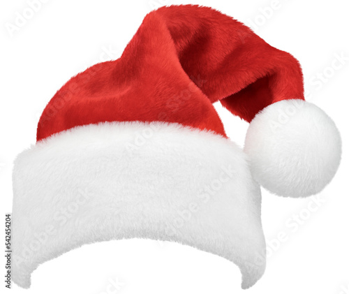 Santa Claus hat or Christmas red cap with hairy edges isolated on transparent background for quick isolation. Easy to selection object