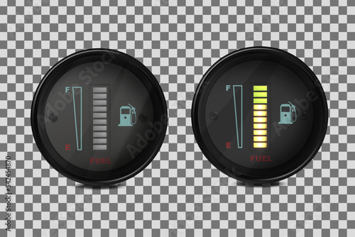 Vector realistic, 3D set of fuel level indicators in a car.Illustration on a transparent background.