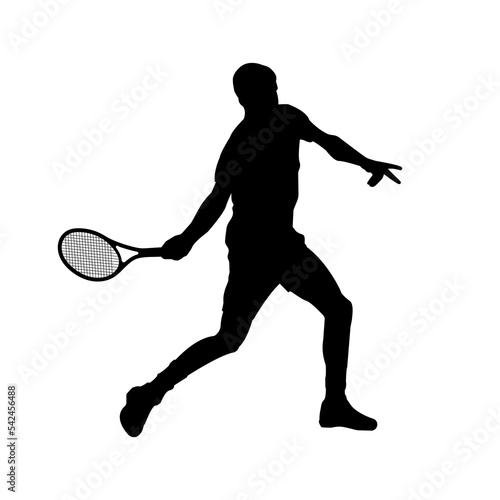 Tennis player silhouette. Man with tennis racket. Sport icon or logo. Vector illustration. © metelsky25