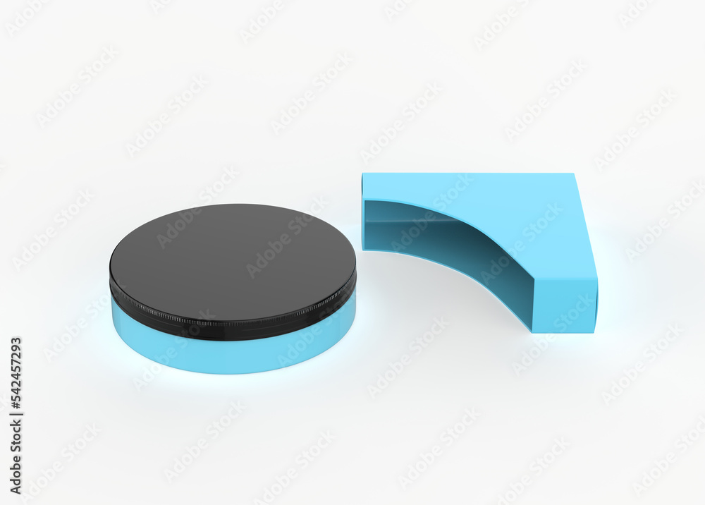 glossy jar with paper box mockup isolated on white background. 3d illustration glossy jar with paper box mockup isolated on white background. 3d illustration