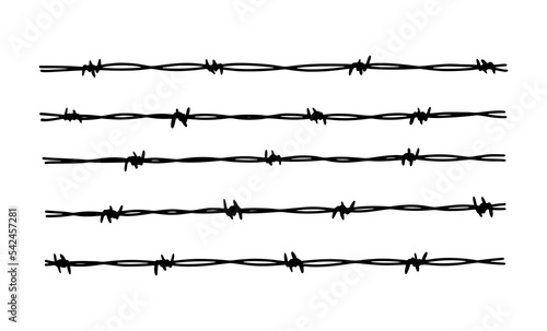 Barbwire fence background. Hand drawn vector illustration in sketch style. Design element for military, security, prison, slavery concepts