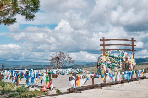 Place for hanging colorful flags of luck. Buddhist datsan Rinpoche Bagsha, Ulan-Ude,Buryatia, Russia