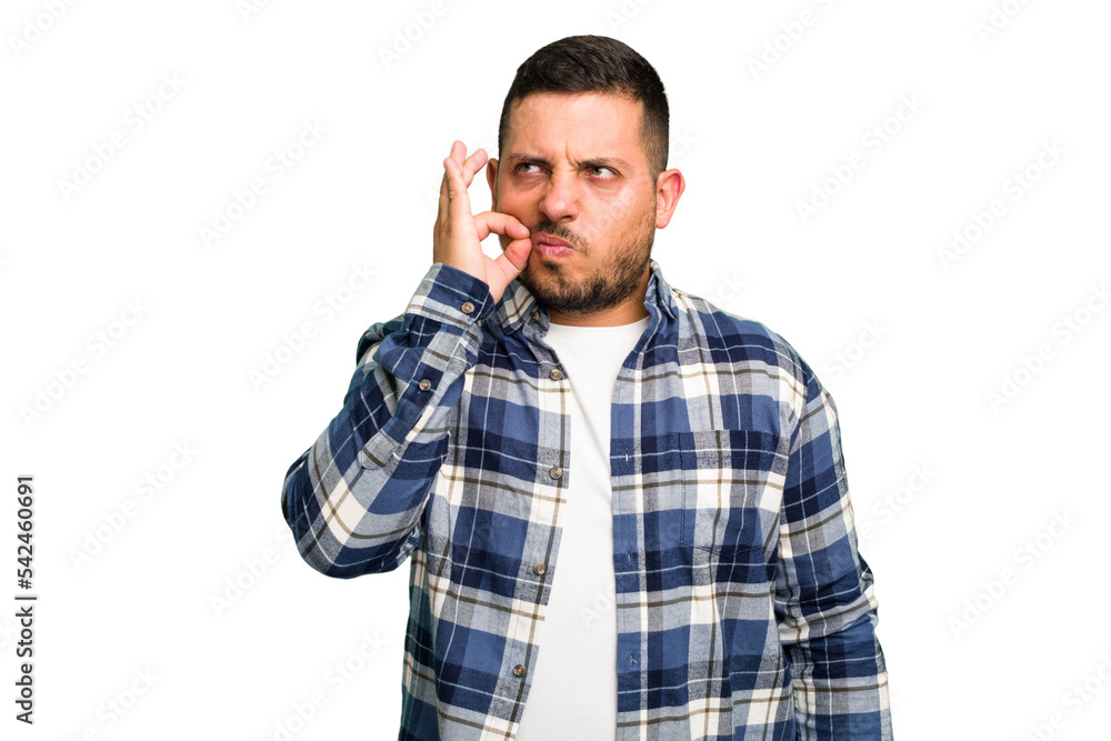 Young caucasian man isolated with fingers on lips keeping a secret. Young caucasian man isolated with fingers on lips keeping a secret.