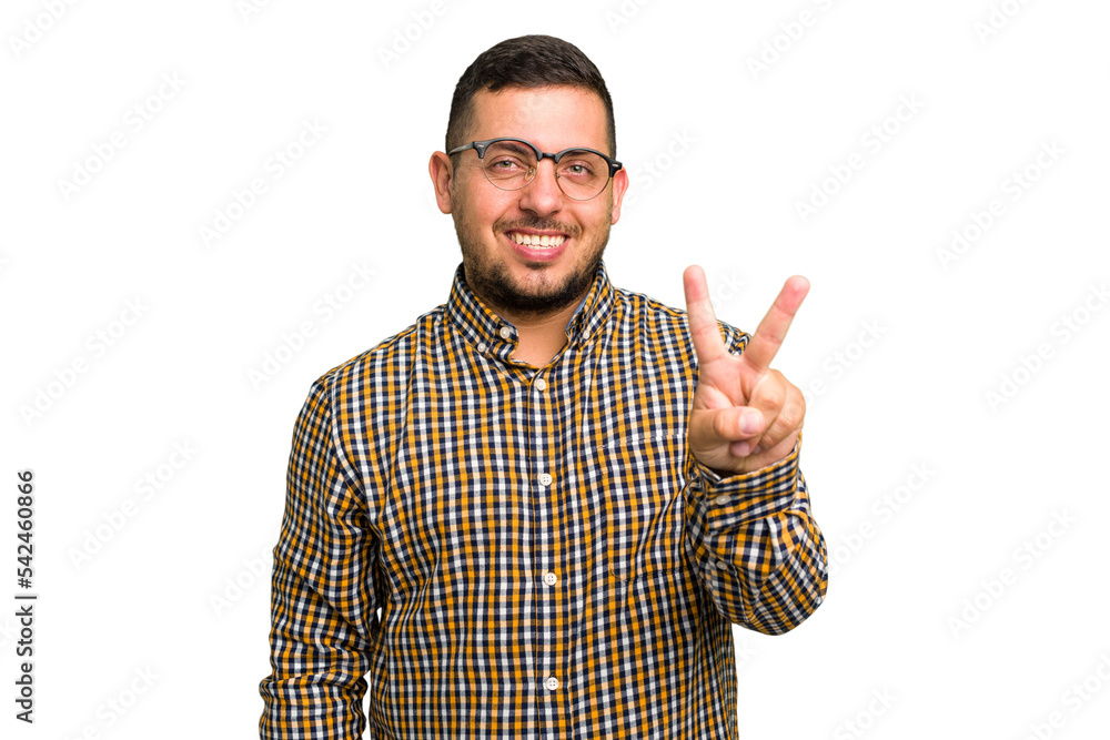 Young caucasian man isolated showing number two with fingers. Young caucasian man isolated showing number two with fingers.