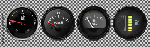 Vector realistic, 3D set of fuel level indicators in a car.Illustration on a transparent background.