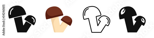 Mushroom vector set. Outline and silhouette mushroom, food icon
