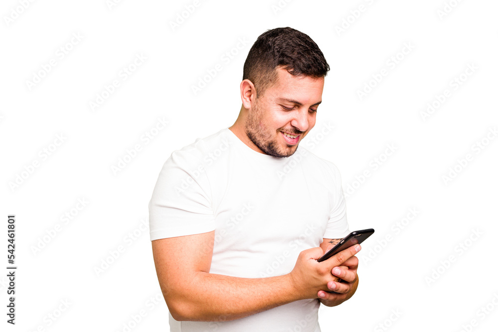 Young caucasian man using mobile phone isolated Young caucasian man using mobile phone isolated