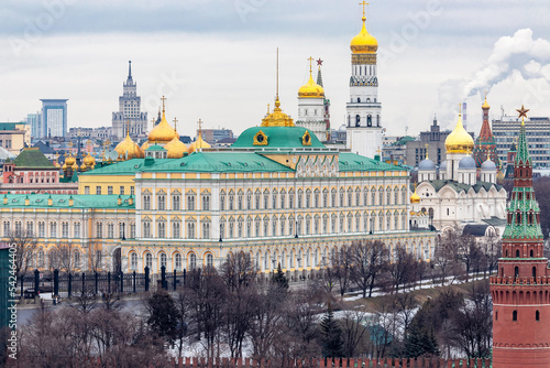 View of the Moscow Kremlin on Red Square in Moscow in winter