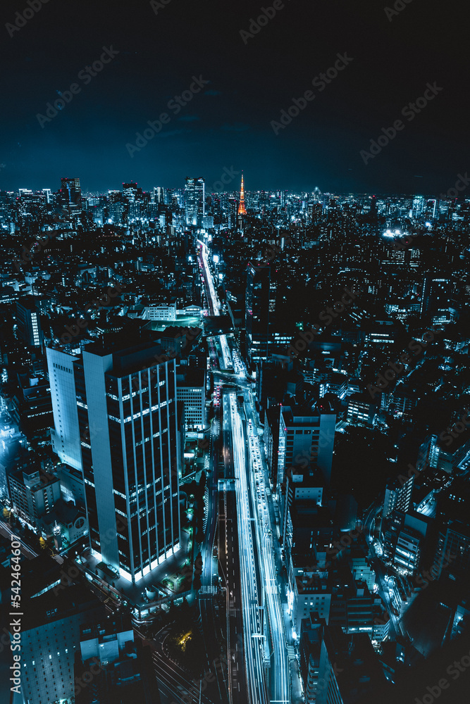 Φωτογραφία Tokyo city skyline view and office business building skyscraper downtown center with Tokyo Tower at evening in Japan