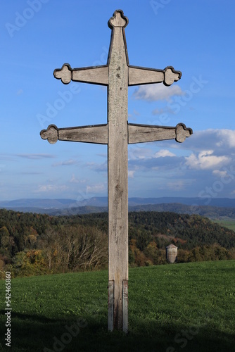 Blick auf das Caravaca Kreuz oberhalb von Kloster Kirchberg im Schwarzwald	 photo