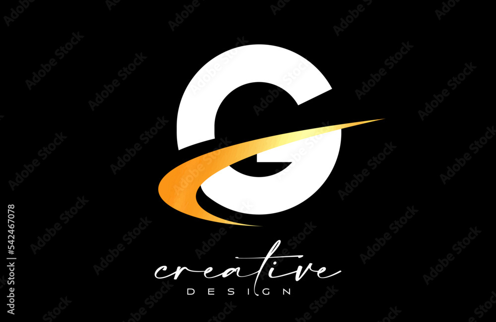 G Letter Logo Design with Creative Golden Swoosh. Letter g Initial icon with curved shape vector G Letter Logo Design with Creative Golden Swoosh. Letter g Initial icon with curved shape vector