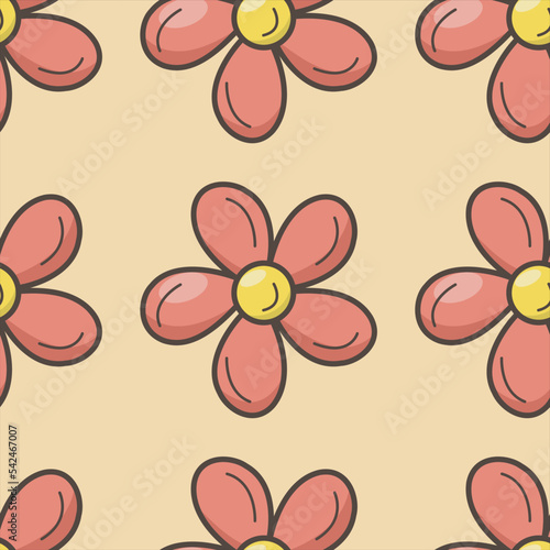 Seamless bright pattern with red flowers on yellow background. Summer, spring, easter, paper, office supplies, web design.