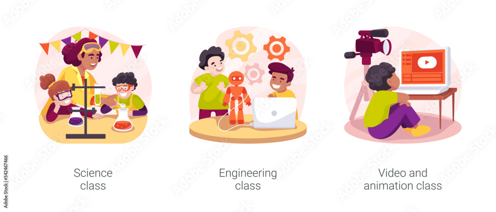 Technology and science for gradeschoolers isolated cartoon vector illustration set