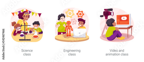 Technology and science for gradeschoolers isolated cartoon vector illustration set