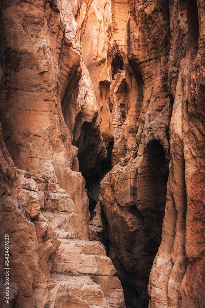 Vertical shot of the sandstone formations in the canyon