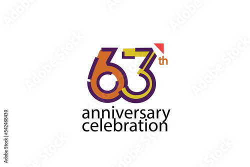 63 year anniversary celebration abstract style logotype. anniversary with purple, yellow, orange color isolated on white background, vector design for celebration, invitation, greeting card - Vector