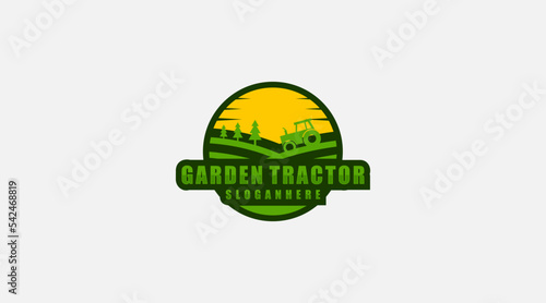 Garden tractor construction machine logo design template vector.
